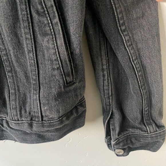 Black Jean Denim Fitted Casual Warm Summer Sherpa Jacket - Picture 5 of 8